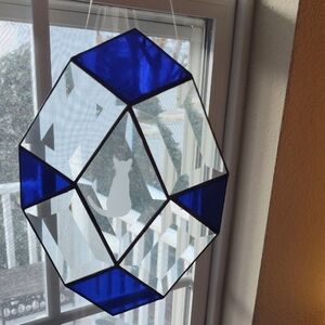 Deep Blue Cat Stained Glass Suncatcher